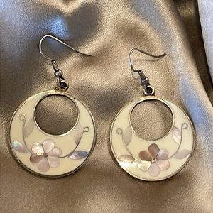 Vintage Sterling Cloisonné Drop Earrings with Inlaid MOP